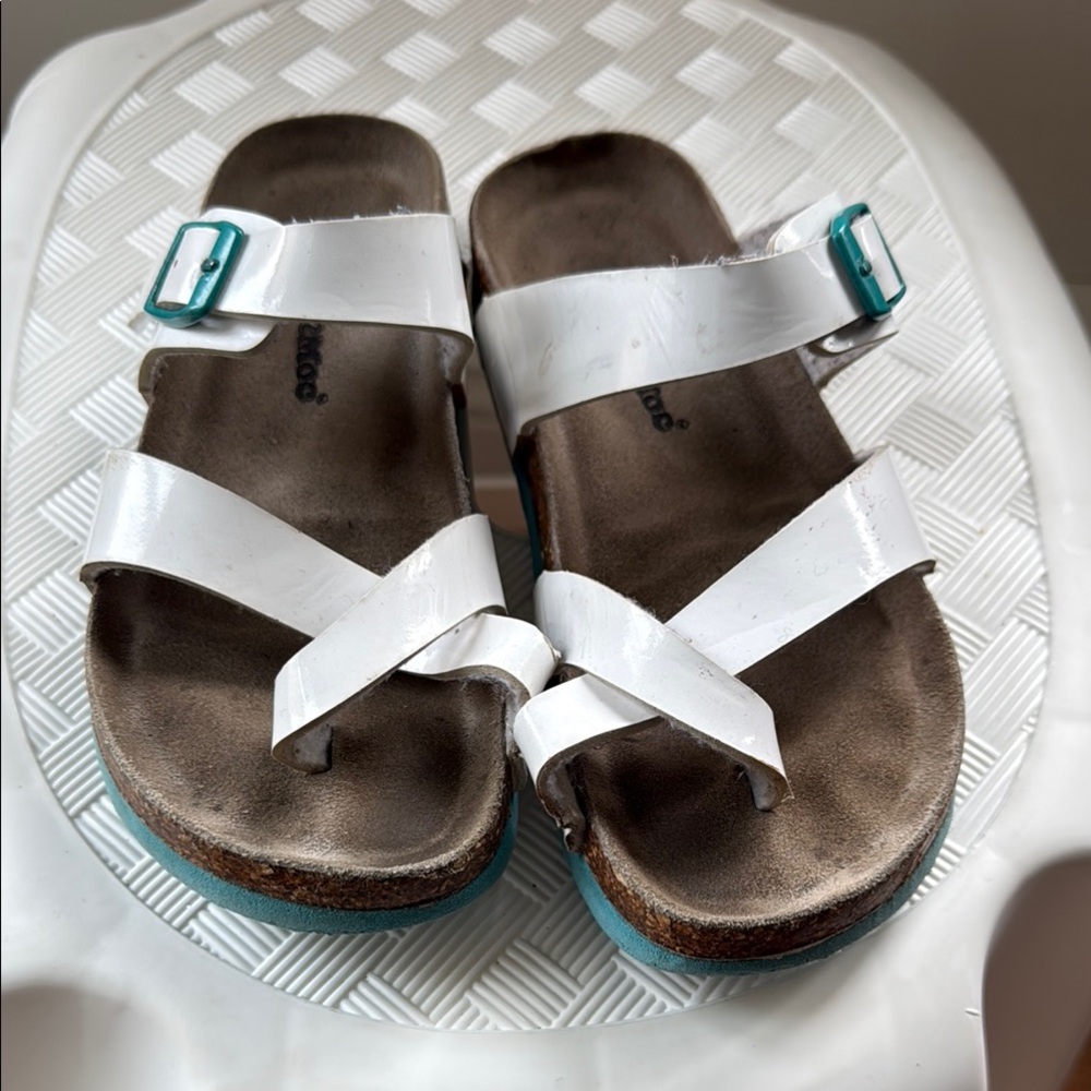 White Sandals with Teal Accents